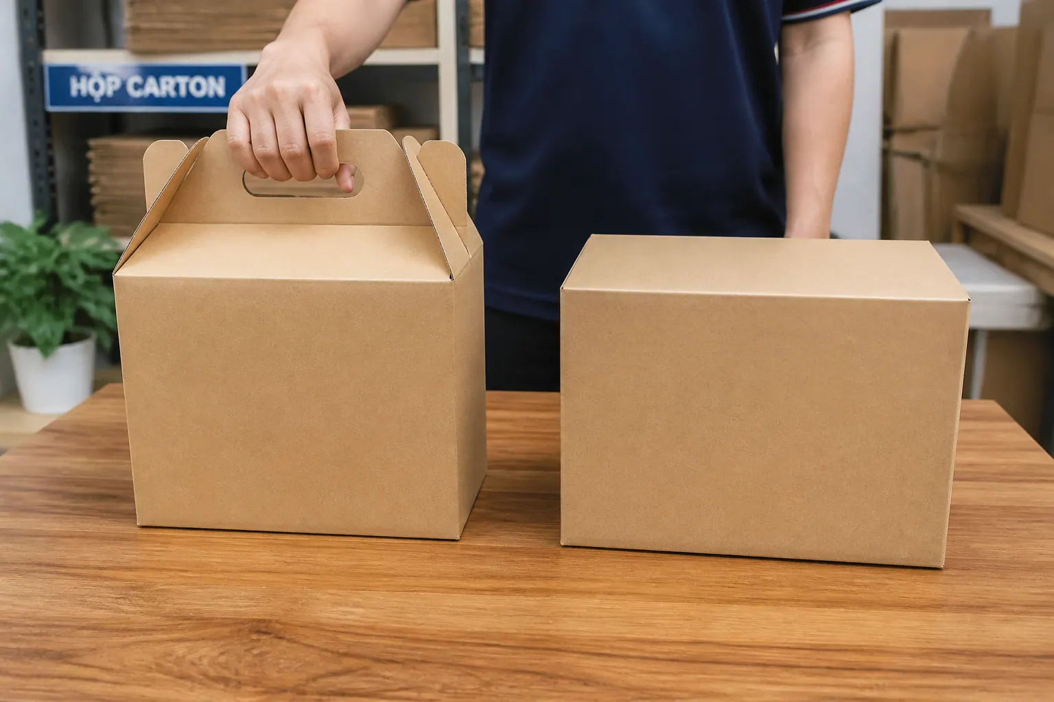 So sánh hộp carton có quai và không quai So sánh hộp carton có quai và không quai
